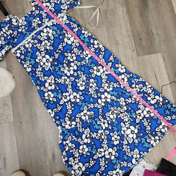 Vintage ChinLan Blue Hawaiian Floral Print MuuMuu Maxi Dress Size M - Picture 13 of 13